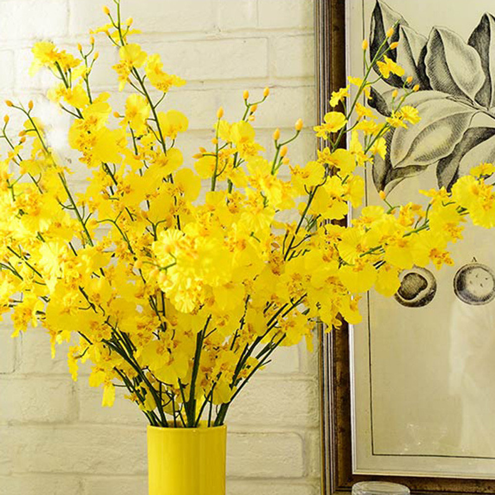 Dried Flower Bulk - Bunga palsu bentuk anggrek kuning, bunga
