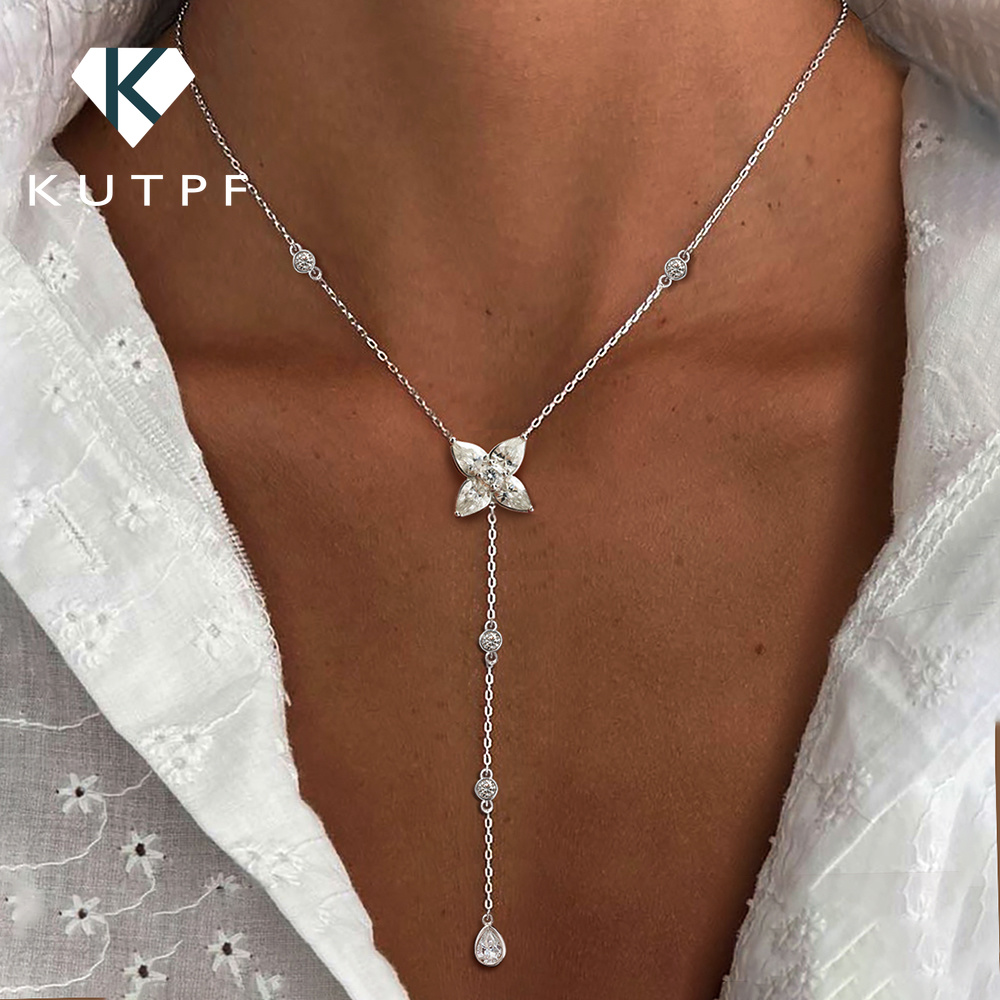 Bezels Set Pendant - Kalung Liontin Moissanite Berbentuk Pir/Bulat dengan