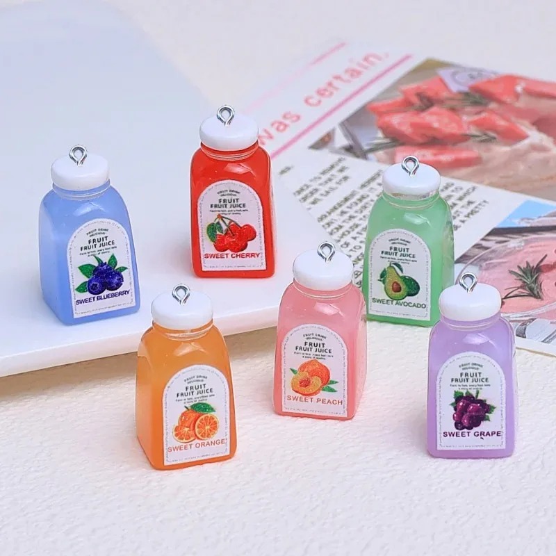 Resin Craft Supplies - 10Pcs Liontin Resin Botol Jus Ceri