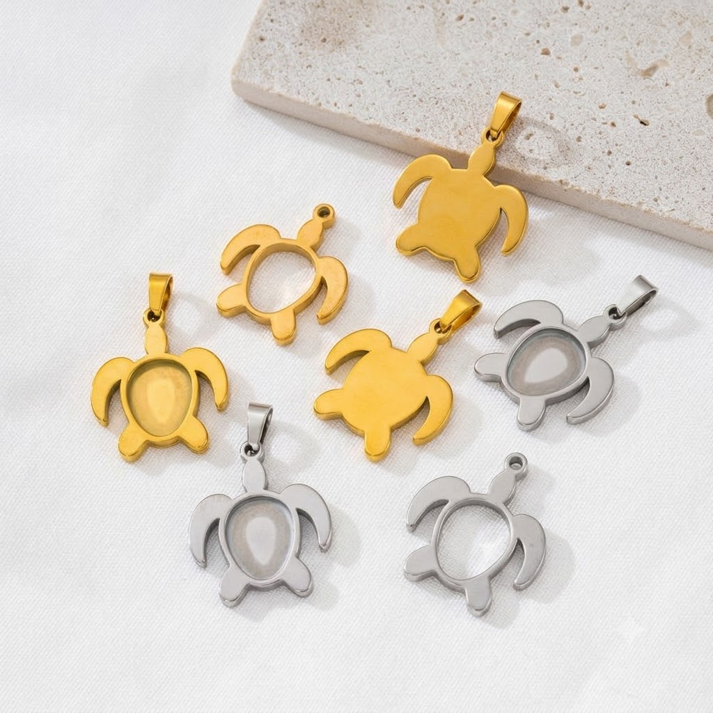 Bezels Set Pendant - 5pcs/Lot Bahan Dasar Cabochon Kura-Kura dari