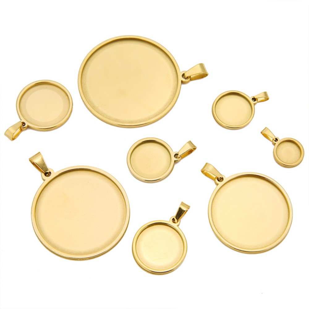 Bezels Set Pendant - 5 buah/lot baja tahan karat bulat