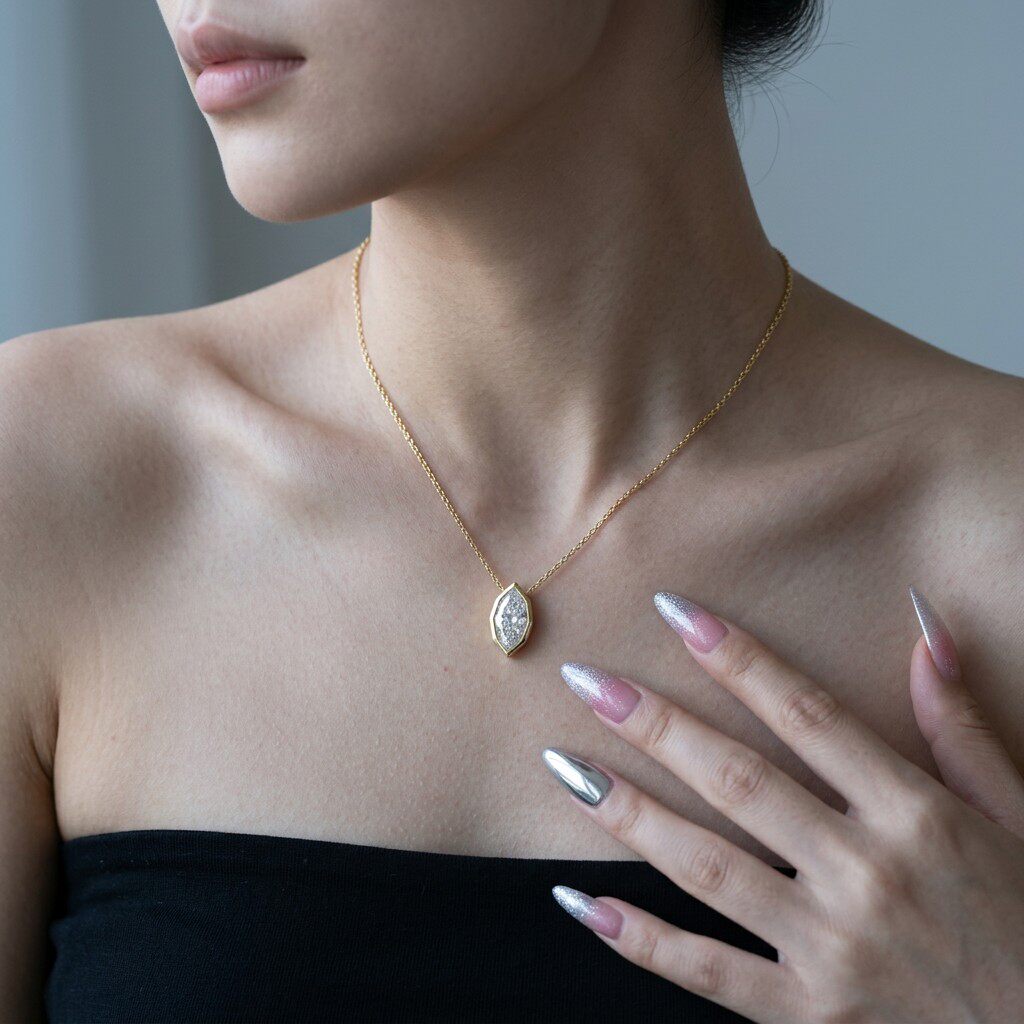 Kalung Liontin Moissanite Poto - Bezels Set Pendant ulasan dan harga