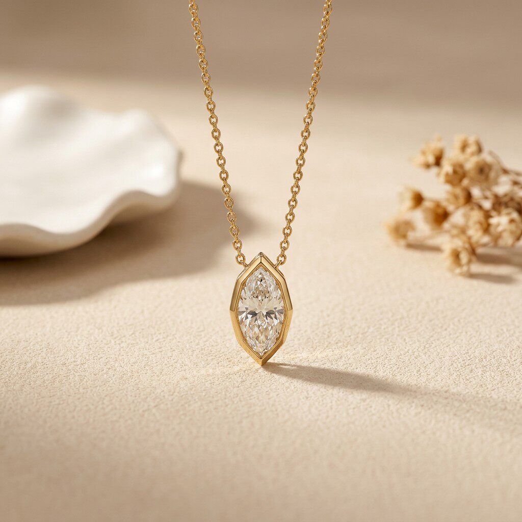 Kalung Liontin Moissanite Poto - Bezels Set Pendant ulasan dan harga