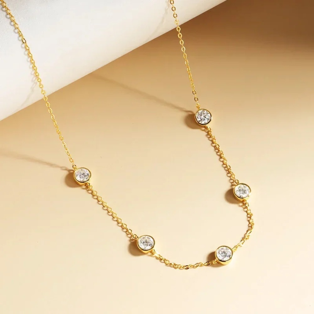 Kalung Moissanite 5Mm Berserti - Bezels Set Pendant ulasan dan harga